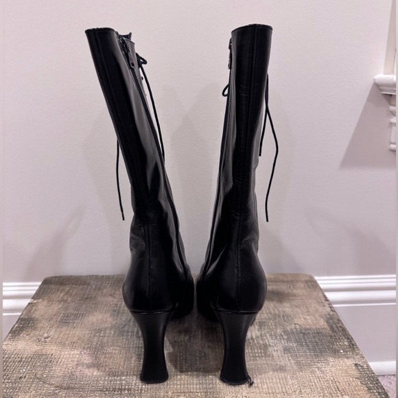 Prada Black Leather Lace-Up Boots Size 38.5 - Picture 3 of 4
